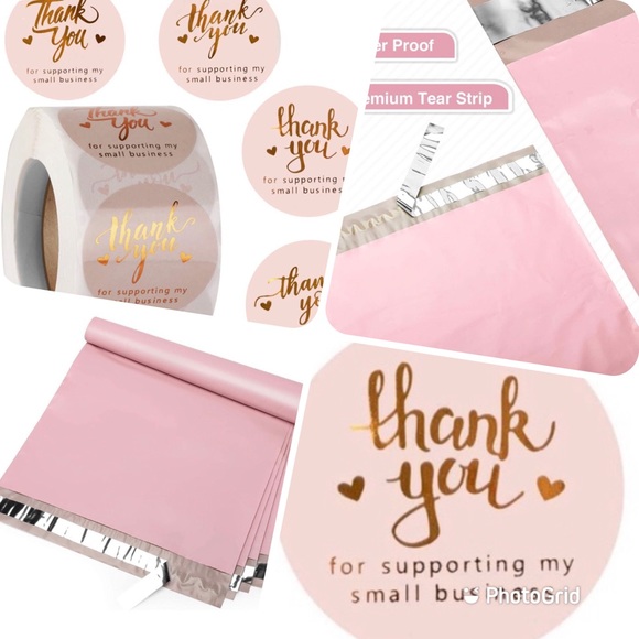 NEW Poshmark Packages "Thank You" Gift Wrap Shipping Supplies Set ~ 5 Items Pink - Picture 6 of 10